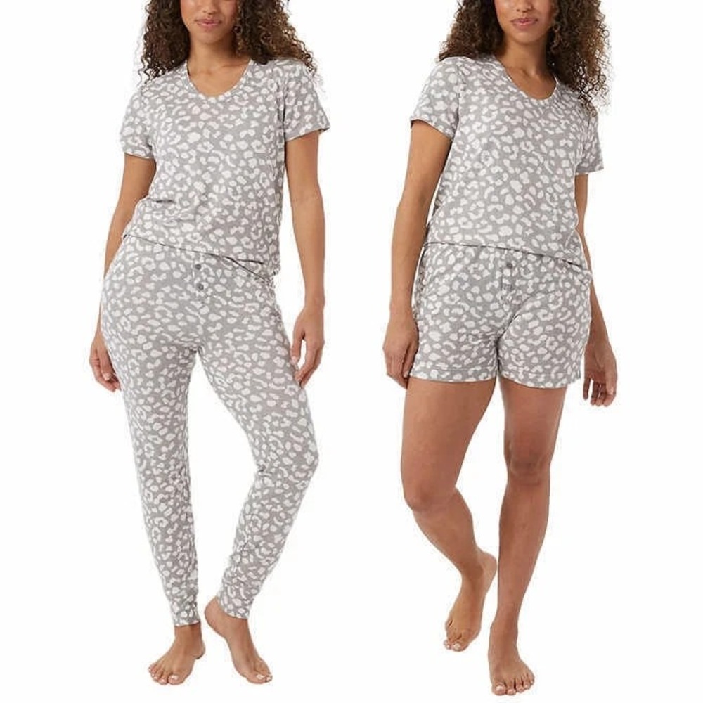 32 Degrees Womens 3 Piece Soft & Comfy Sleep Set, Leopard Grey White, Medium
